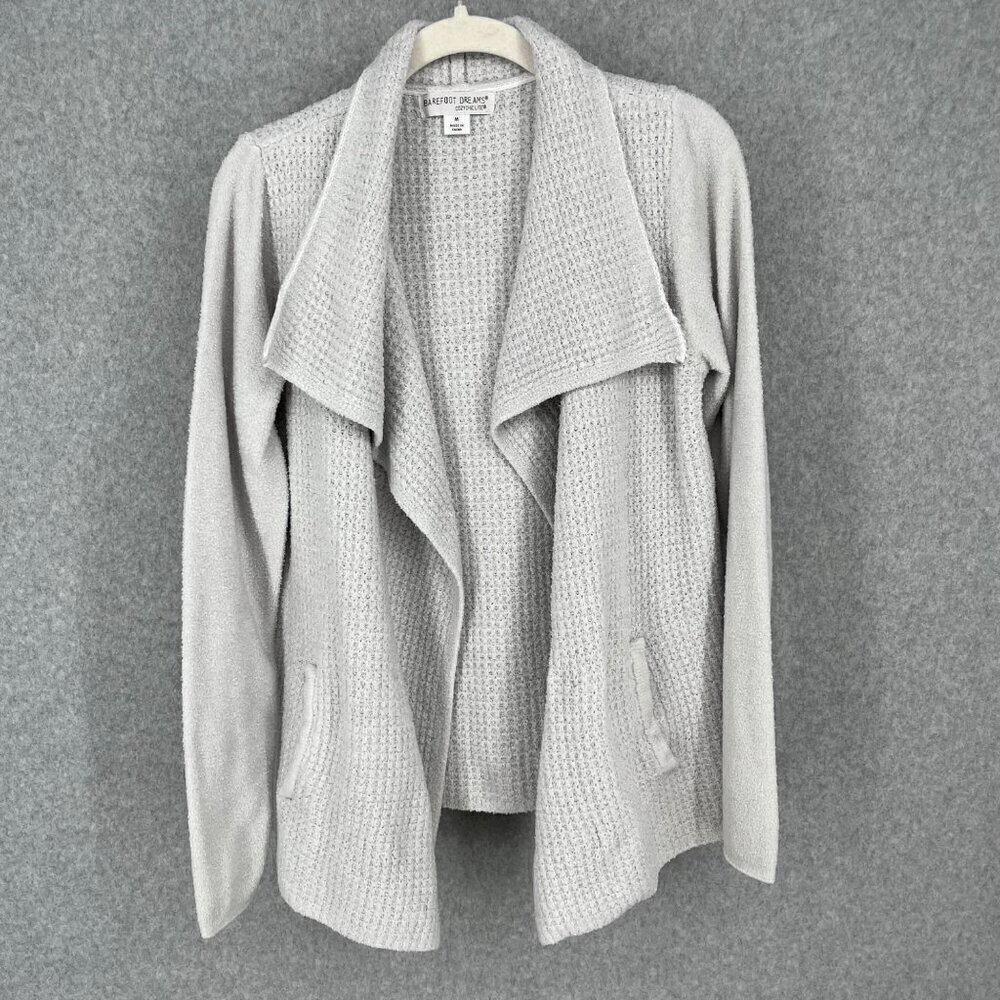 Barefoot Dreams CozyChic Lite Waffle Knit Open Front Cardigan Size M Ocean Gray